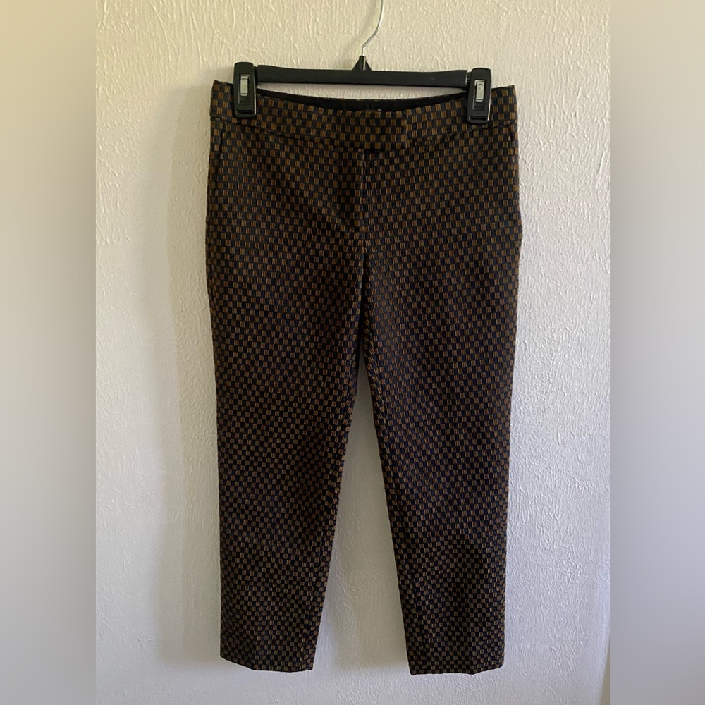 Ann Taylor Womens Devin Jacquard Ankle Tapered Petite Brown Dress Pants Size 00P